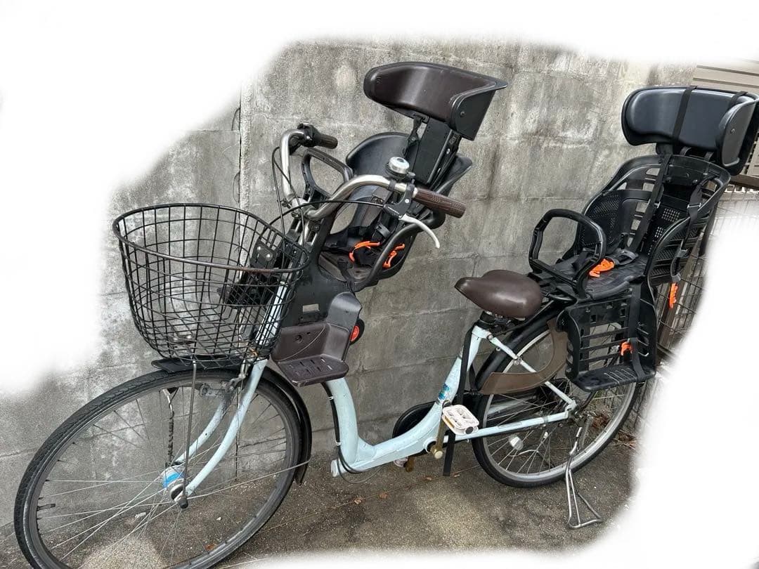 水色 シティサイクル チャイルドシート2つ付き　ふらっかーずキュート丸石サイクル
