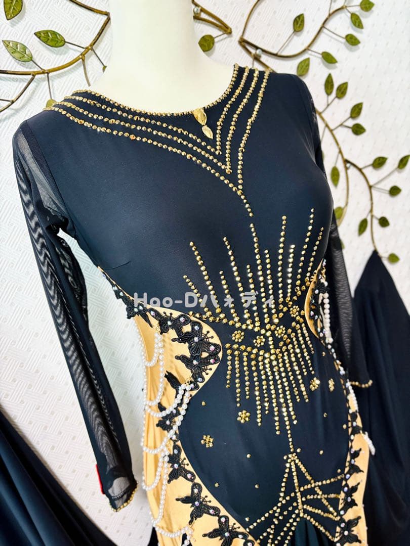 新品★ドレス★スタンダード★ダンス★パーティー社交ダンス★競技会★ブラック★L