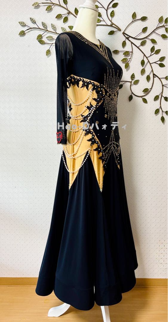 新品★ドレス★スタンダード★ダンス★パーティー社交ダンス★競技会★ブラック★L