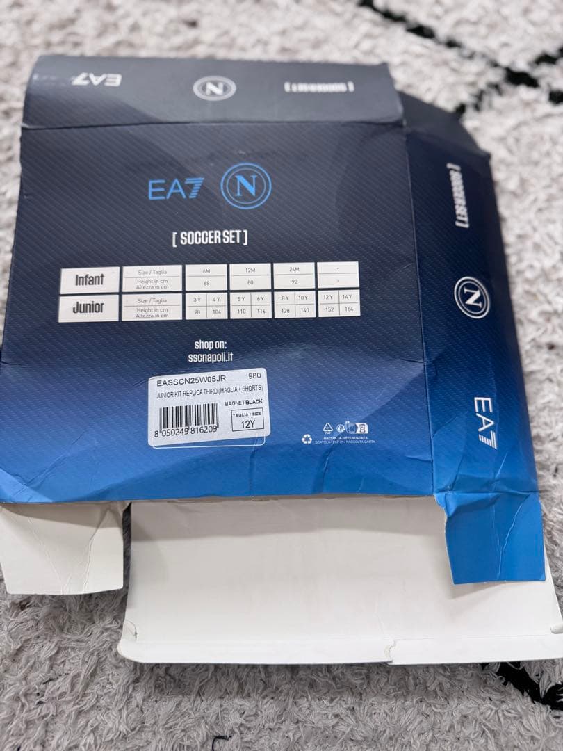 新品タグ付　SSC Napoli EA7 ジ ユニアユニフォーム 12Y ナポリ