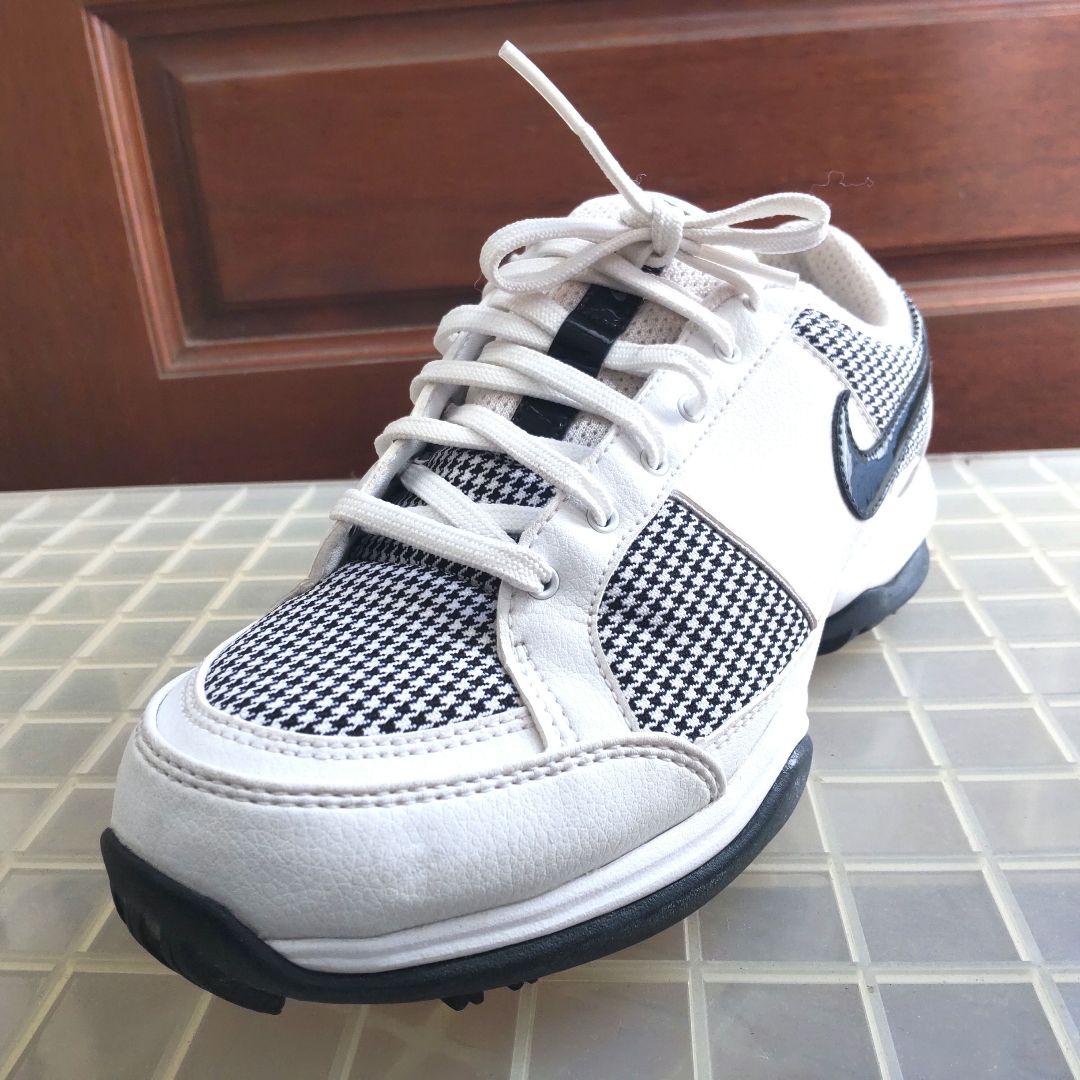 【Nike Air 】TaC ゴルフシューズ 白/黒千鳥格子柄　22.5cm