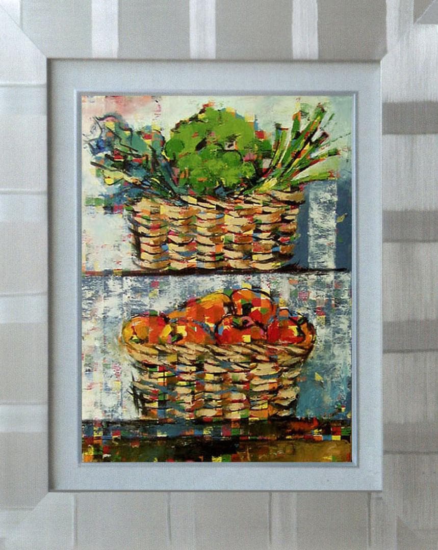 油絵 菅家令子 絵 絵画インテリア 額付(黒) uF6-060903 静物 野菜