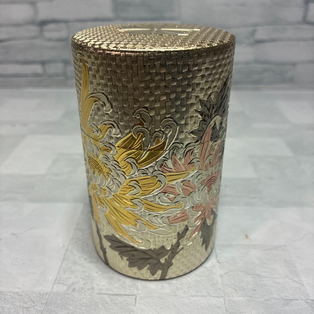 警察マーク 刻印 非売品 高級茶筒 純銅彫金 茶筒 専用木箱付き