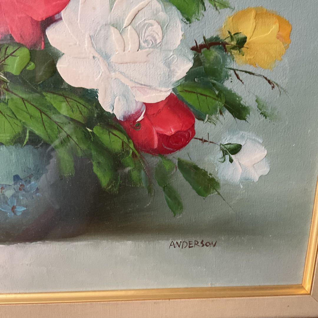 油彩画 肉筆 状態良好 木枠額装 前面ガラス 【ANDERSON】