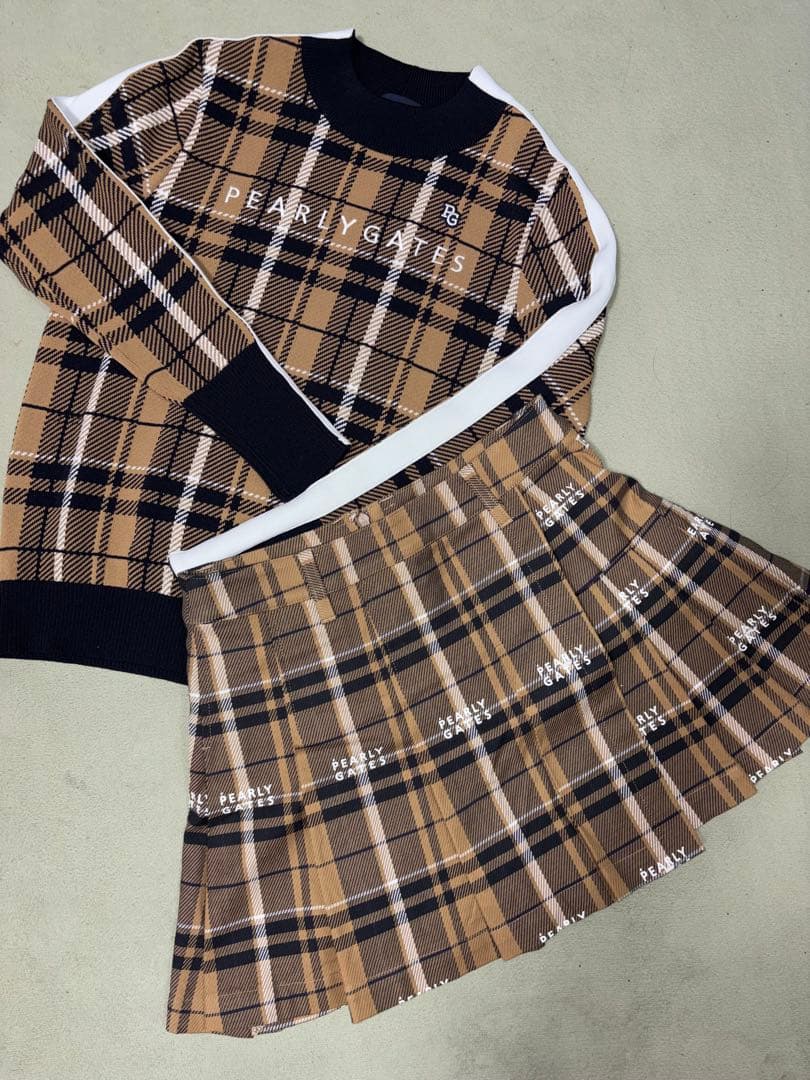 （超美品）パーリーゲイツ、グレンチェック柄シリーズ、セットアップ、サイズ0