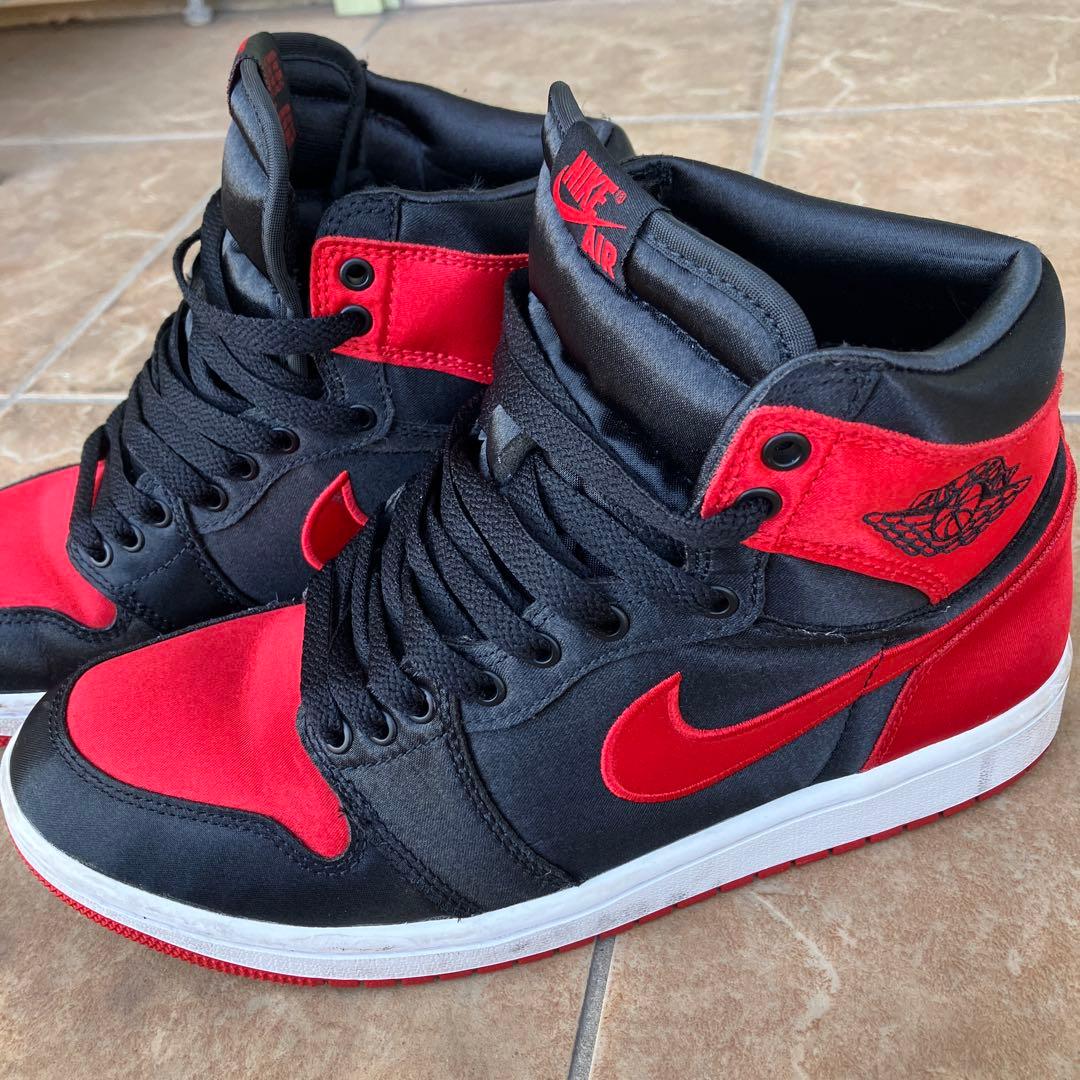 ナイキ エアジョーダン 1 スニーカー サテン レッド 25.5cm 鑑定済