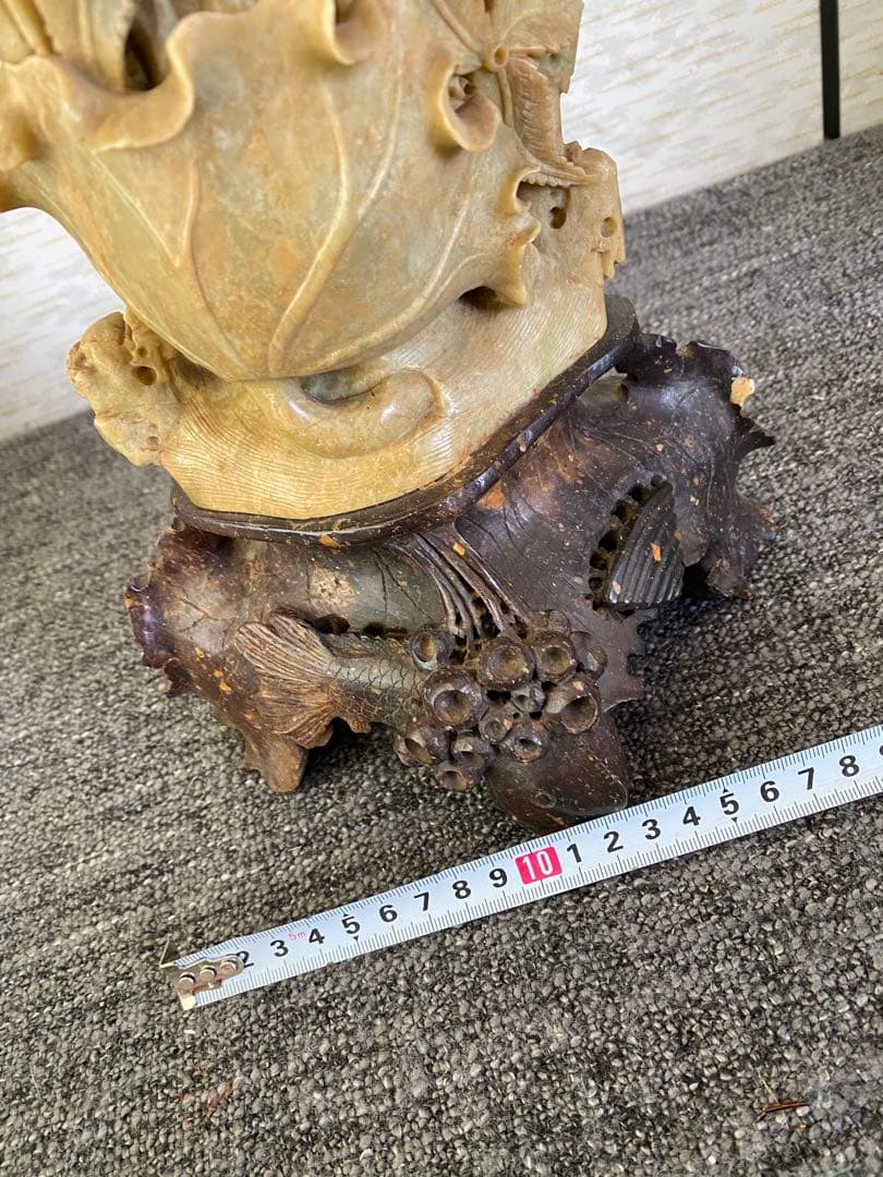 中国石細工　花瓶フラワーベース　花彫刻　アンティーク　美術品