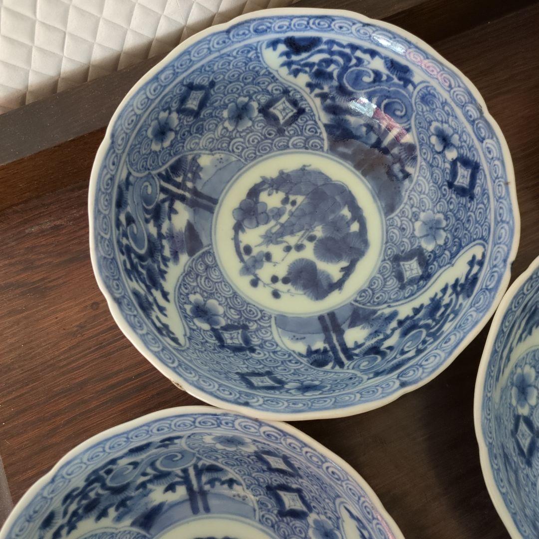骨董　古伊万里　鉢　器　染め付け　芙蓉手　伊万里　4枚