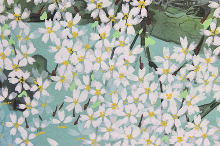 中島千波 【三宝院の桜花（「雪・月・花」のうち「花」）】 リトグラフ