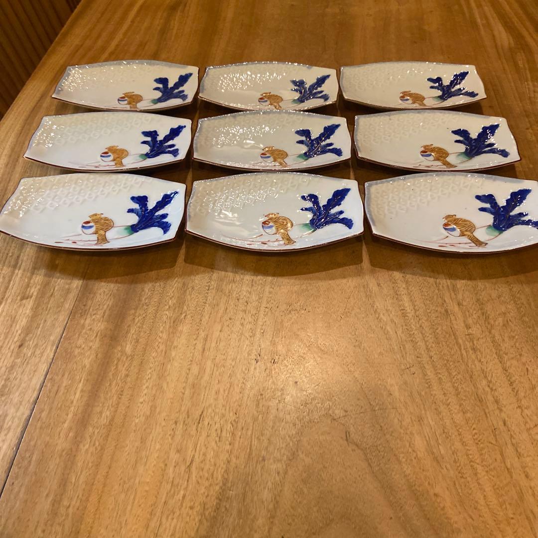 有田焼大正期祝い長皿九枚
