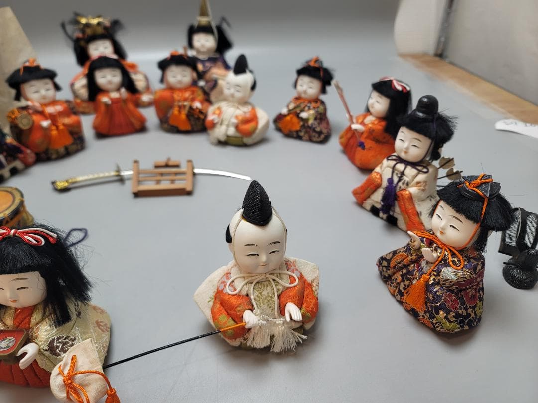 かわいい 木目込み 雛人形 揃い 雛道具 3月3日 桃の節句 昭和レトロ