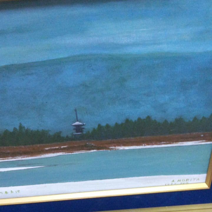 油彩自然風景画奈良薬師寺と七条大池