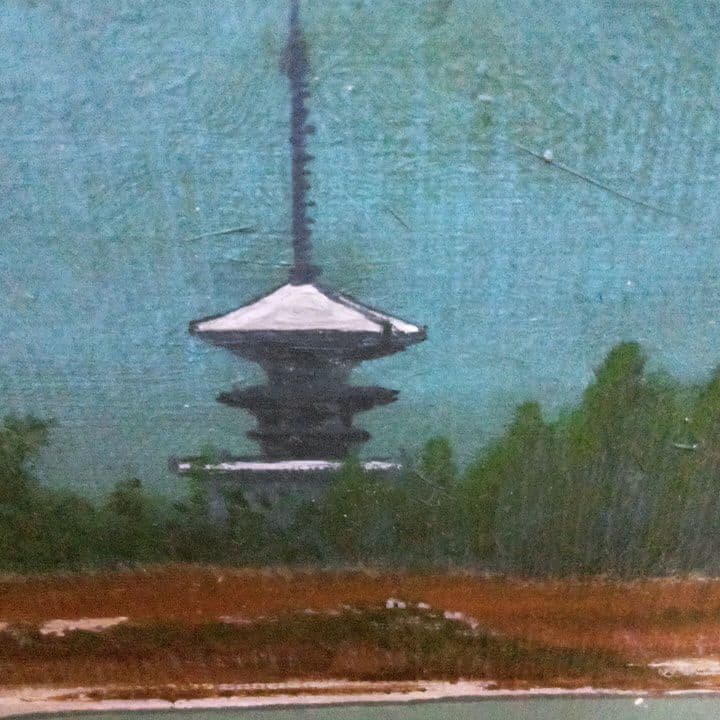 油彩自然風景画奈良薬師寺と七条大池
