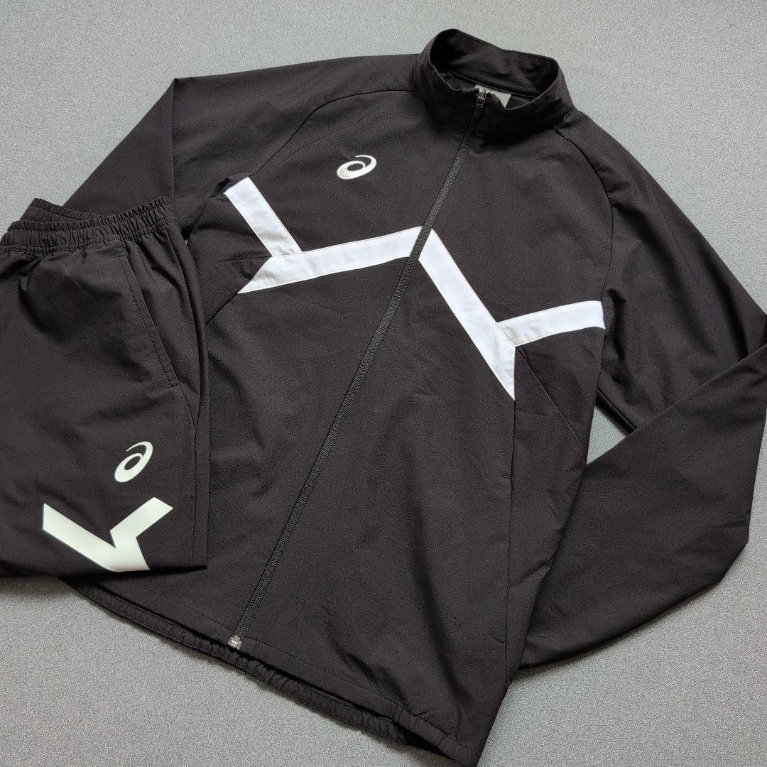 【極美品】アシックス　ストレッチクロスジャケットパンツ　トレーニング上下　L 黒