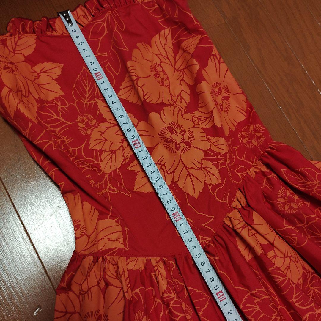 フラダンス用ドレス 赤とオレンジ花柄