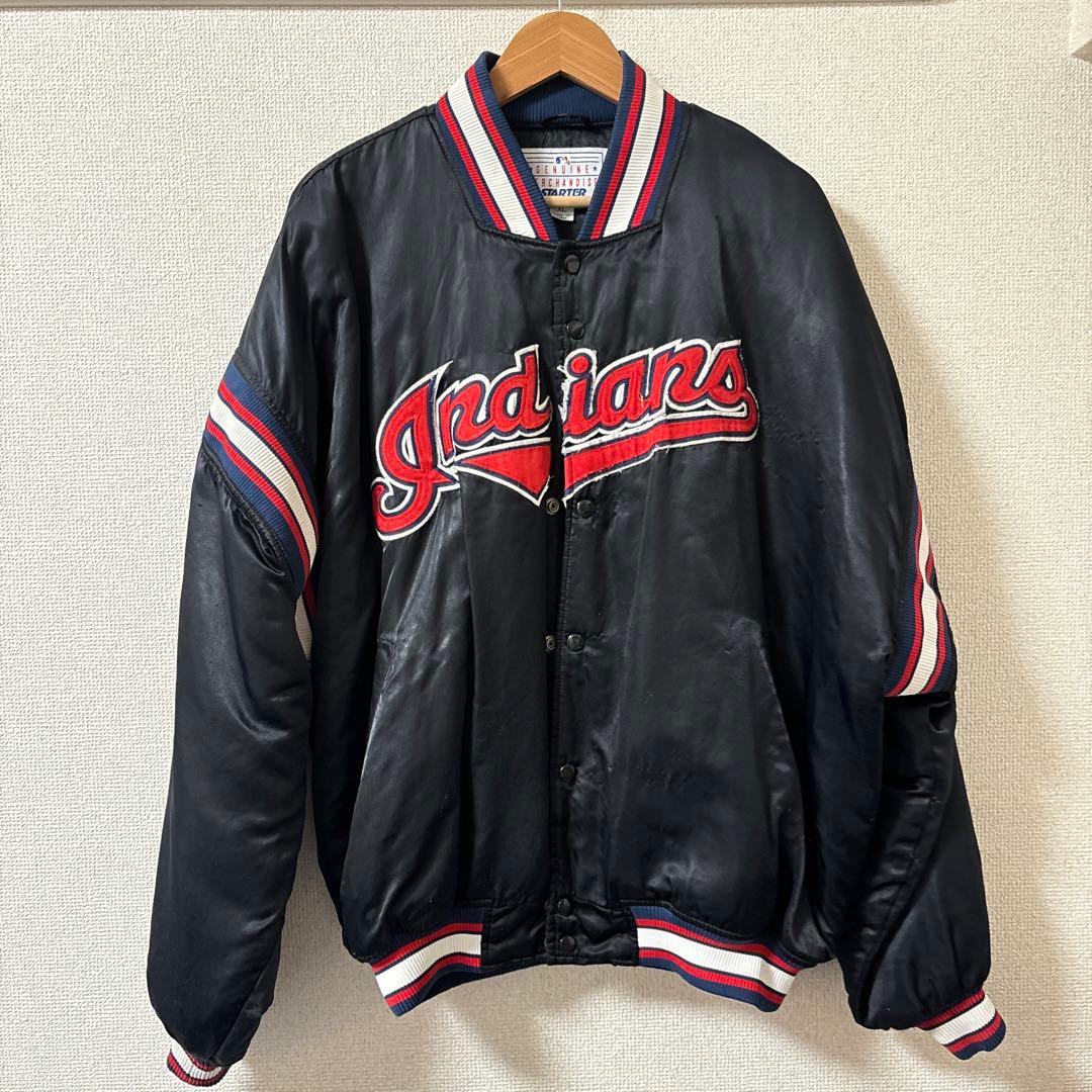 古着　ブルゾン　スターター スタジャン MLB インディアンス ブラック　XL