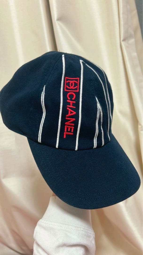 CHANEL ネイビー ストライプ キャップ