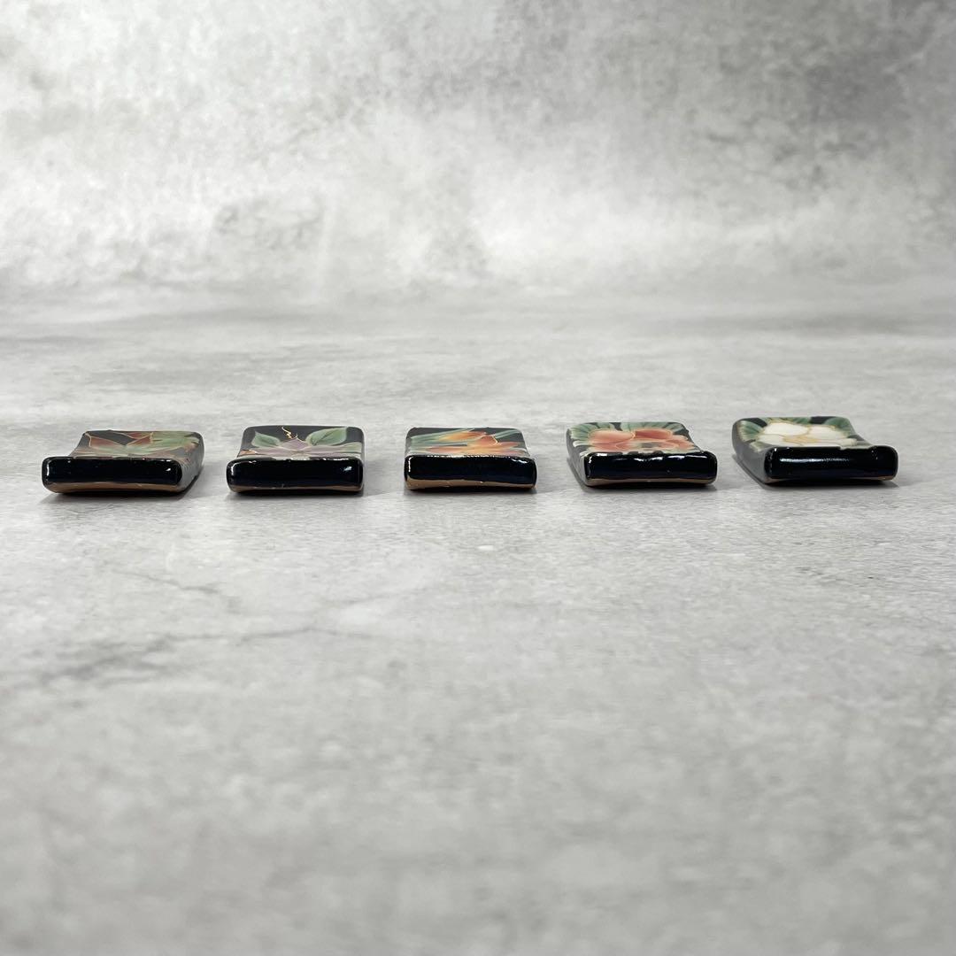 【美品】陶あん 黒塗五草花 箸置き5客 共箱 京焼 和食器 コレクション