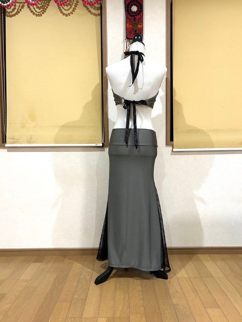 ベリーダンス ブラ&スカート　セットアップ　オリーブ色　トライバルフュージョン