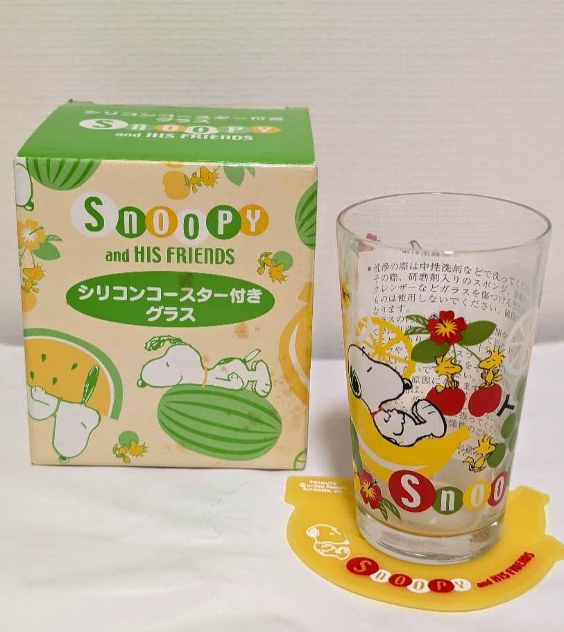 激レア！SNOOPY＆ウッドストック　フルーツ柄グラス＆バナナコースター　未使用
