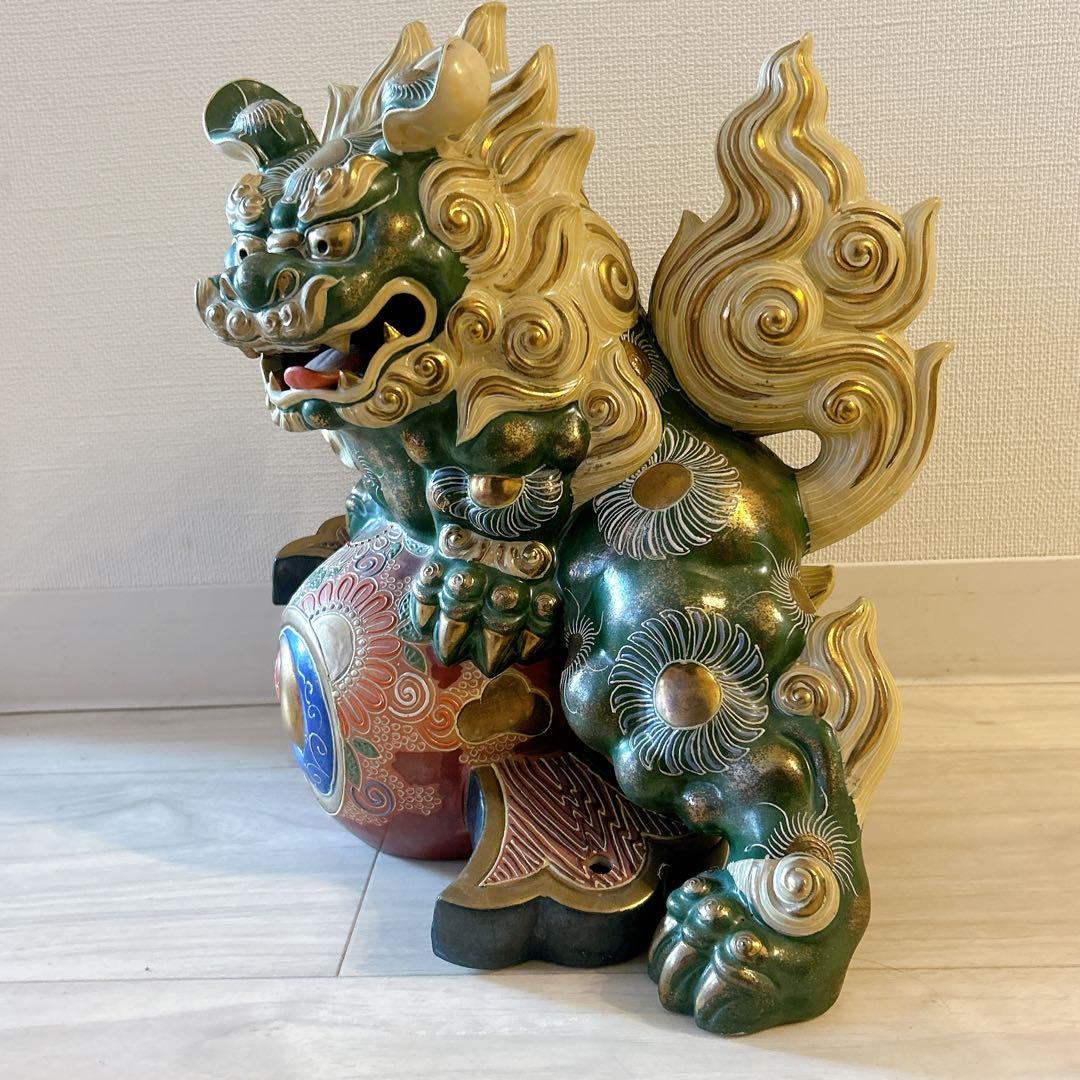 獅子置物　九谷焼　獅子小槌　玄関飾り　唐獅子　縁起物