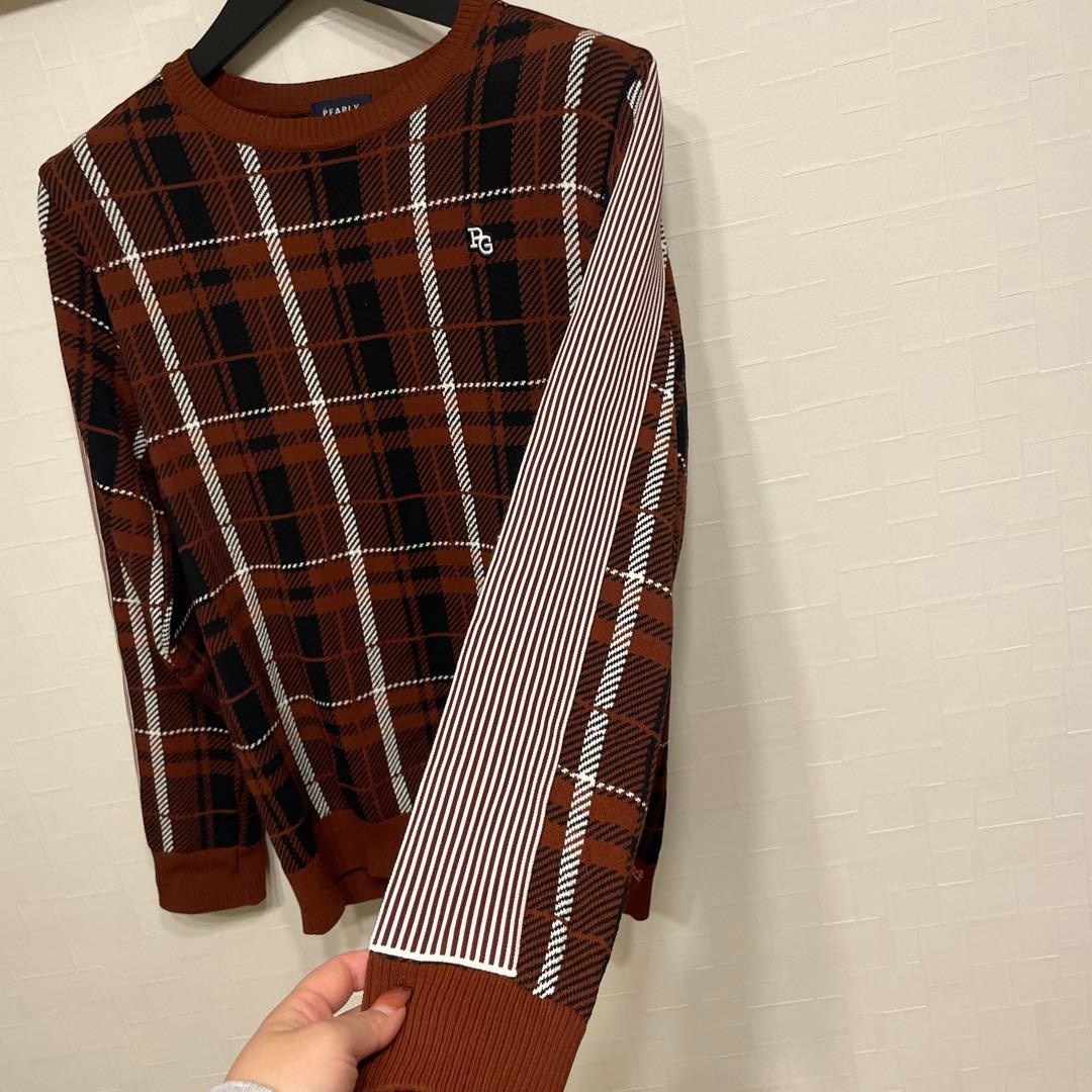 PG ロゴ ニットセーター ブラウン系チェック　サイズ5