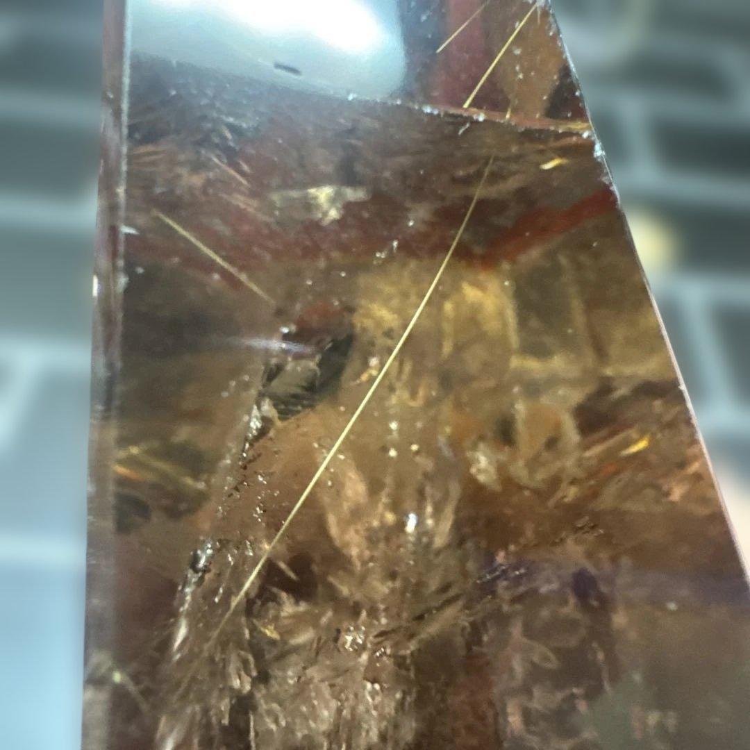 【希少】スモーキークォーツ ルチル×ライモナイト内包 台座付
