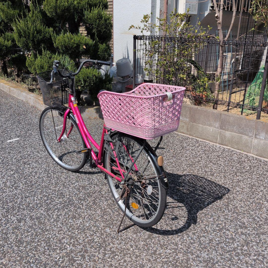ピンク シティサイクル 前後バスケット付き