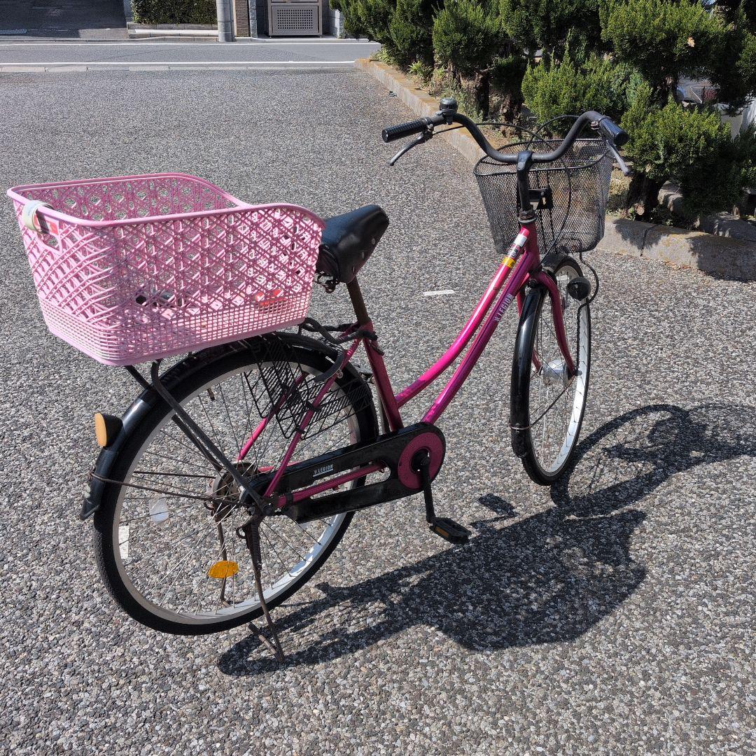 ピンク シティサイクル 前後バスケット付き