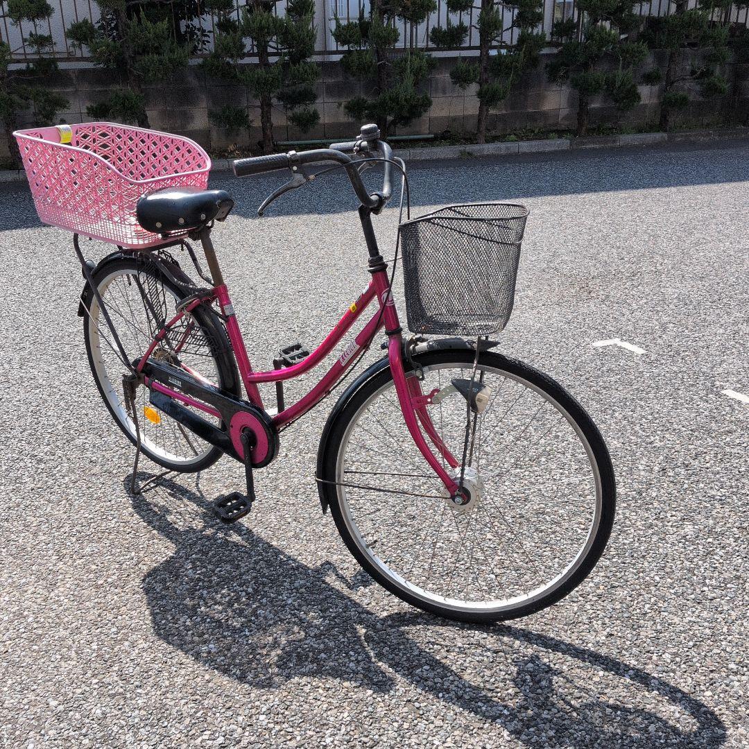 ピンク シティサイクル 前後バスケット付き
