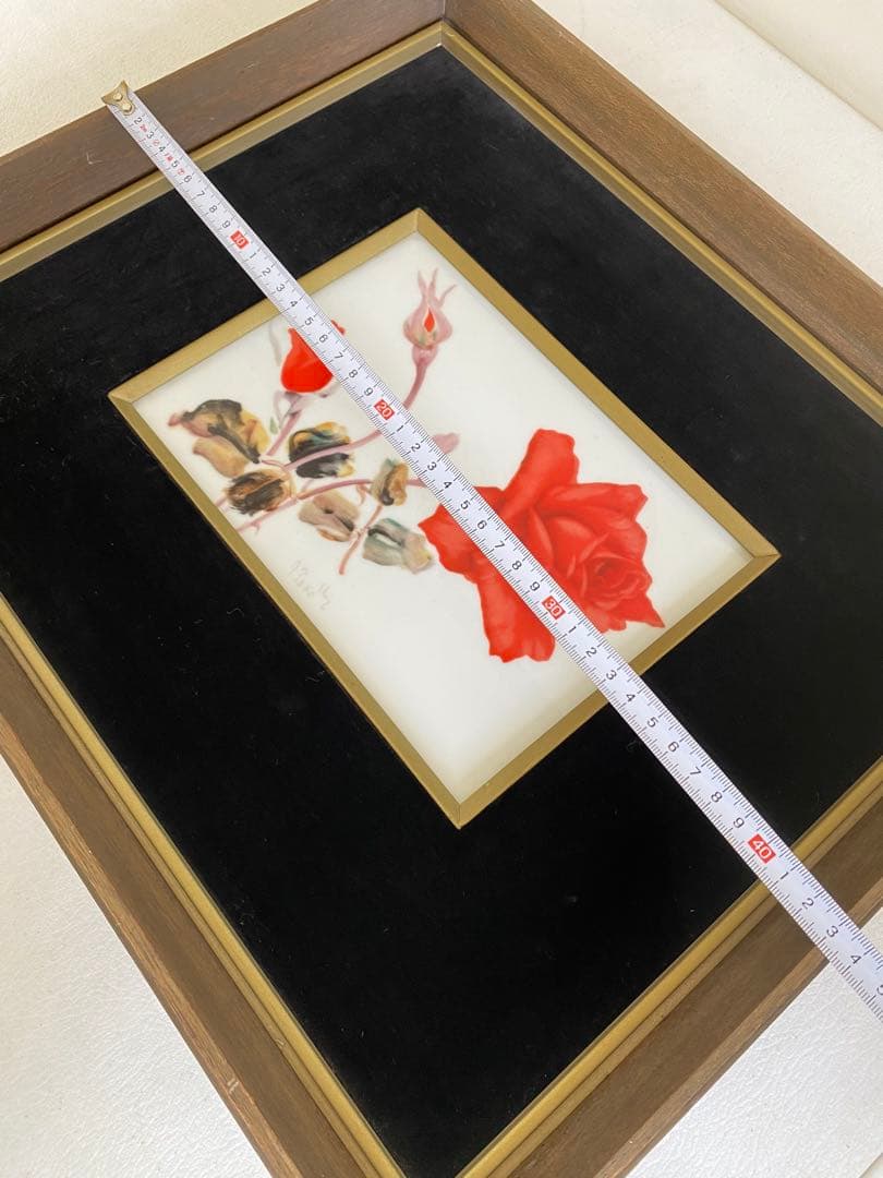 Noritake ノリタケ　陶器製額絵　赤いバラの絵画　木製フレーム