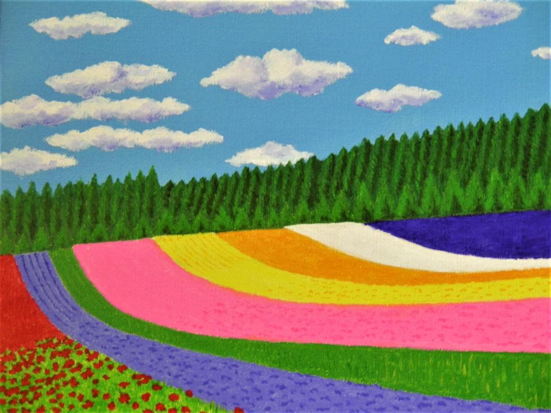 ★富良野・富田ファームの花畑・肉筆油彩画・F6キャンバス