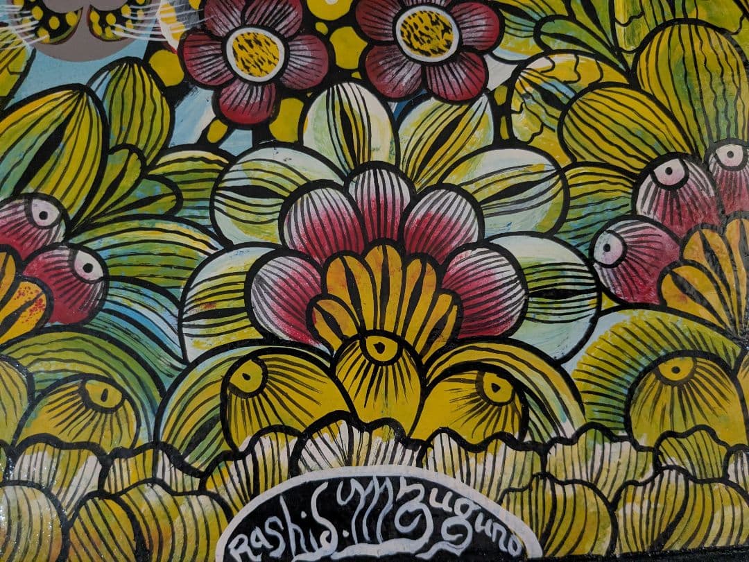 ●アフリカの絵画、ティンガティンガ、キリマンジャロとジャングル、35×35cm