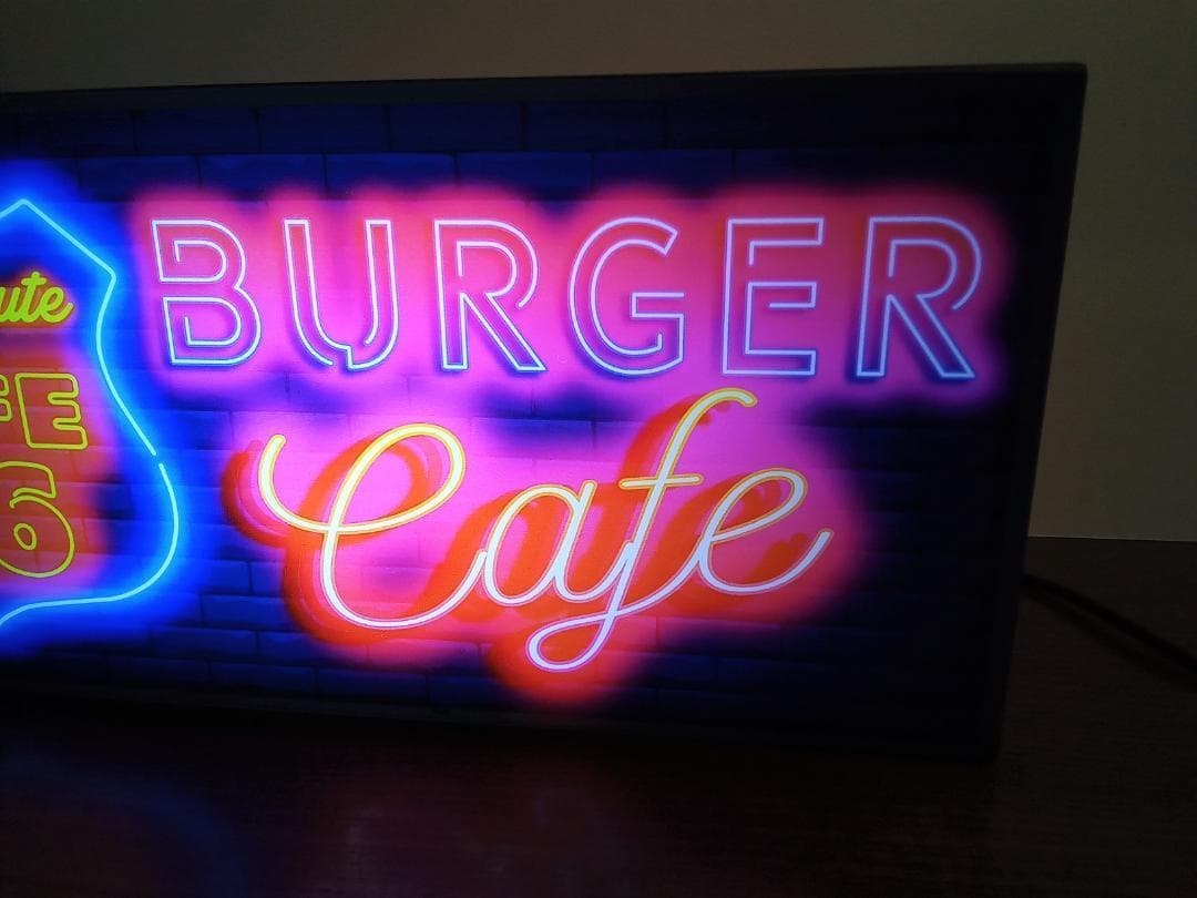 ルート66 バーガーカフェ バー 看板 置物 アメリカン雑貨 LEDライトBOX