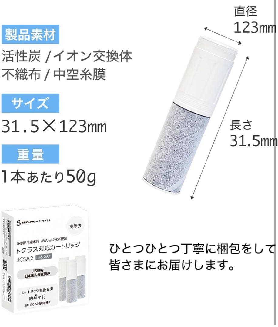 トクラス対応カートリッジ 浄水器内蔵水栓　交換用　高除去　3本セット