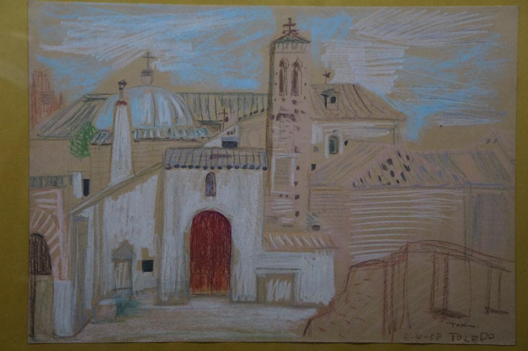 TOLEDOの風景画 Taku 直筆 色鉛筆 デッサン 絵画 鉛筆画 風景画