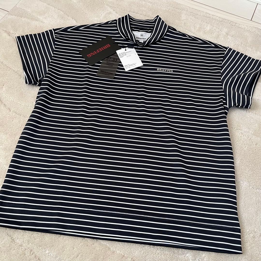 新品★BRIEFING モックネックシャツ 半袖ハイネックシャツ 紺×白 M
