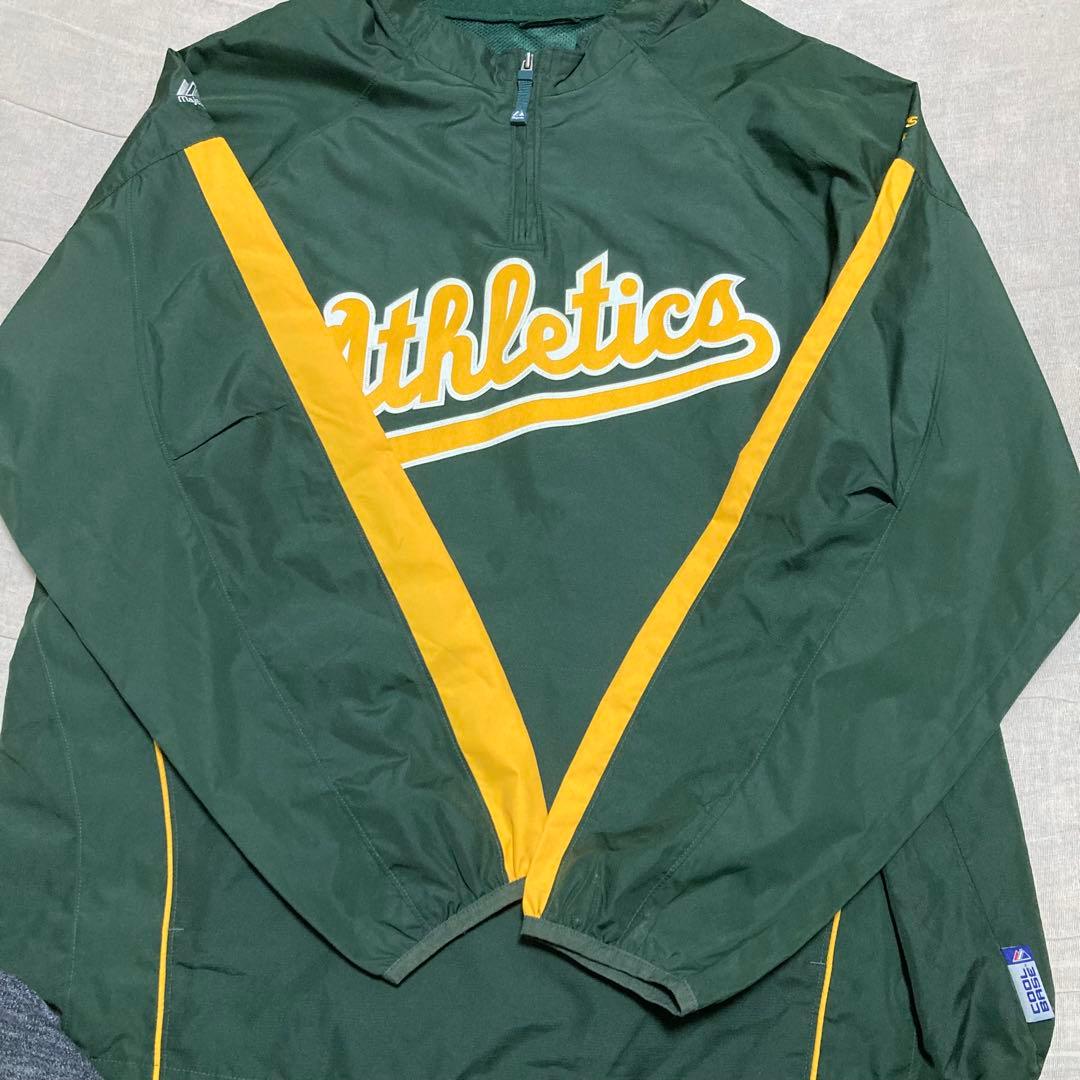 MLB アスレチックス　ハーフジップ　ナイロンプルオーバー　majestic