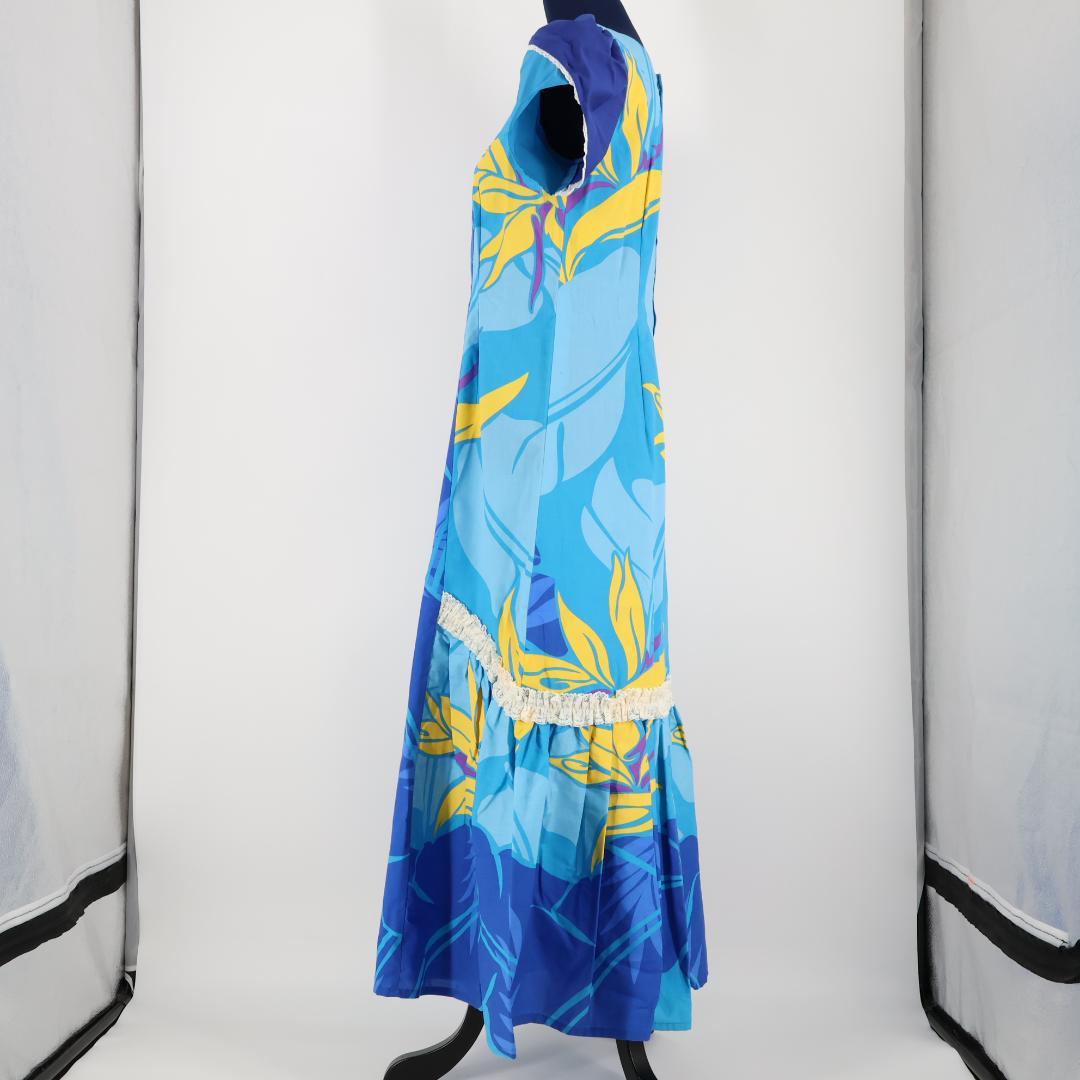 【フラダンス衣装】ブルー Ange ワンピース ドレス 青 水色 黄色 イエロー