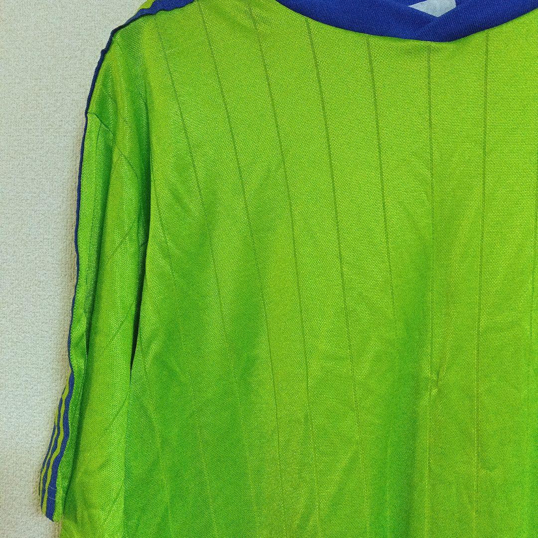 USA製　adidas 蛍光グリーン ストライプシャツ　国旗タグ　80s 90s
