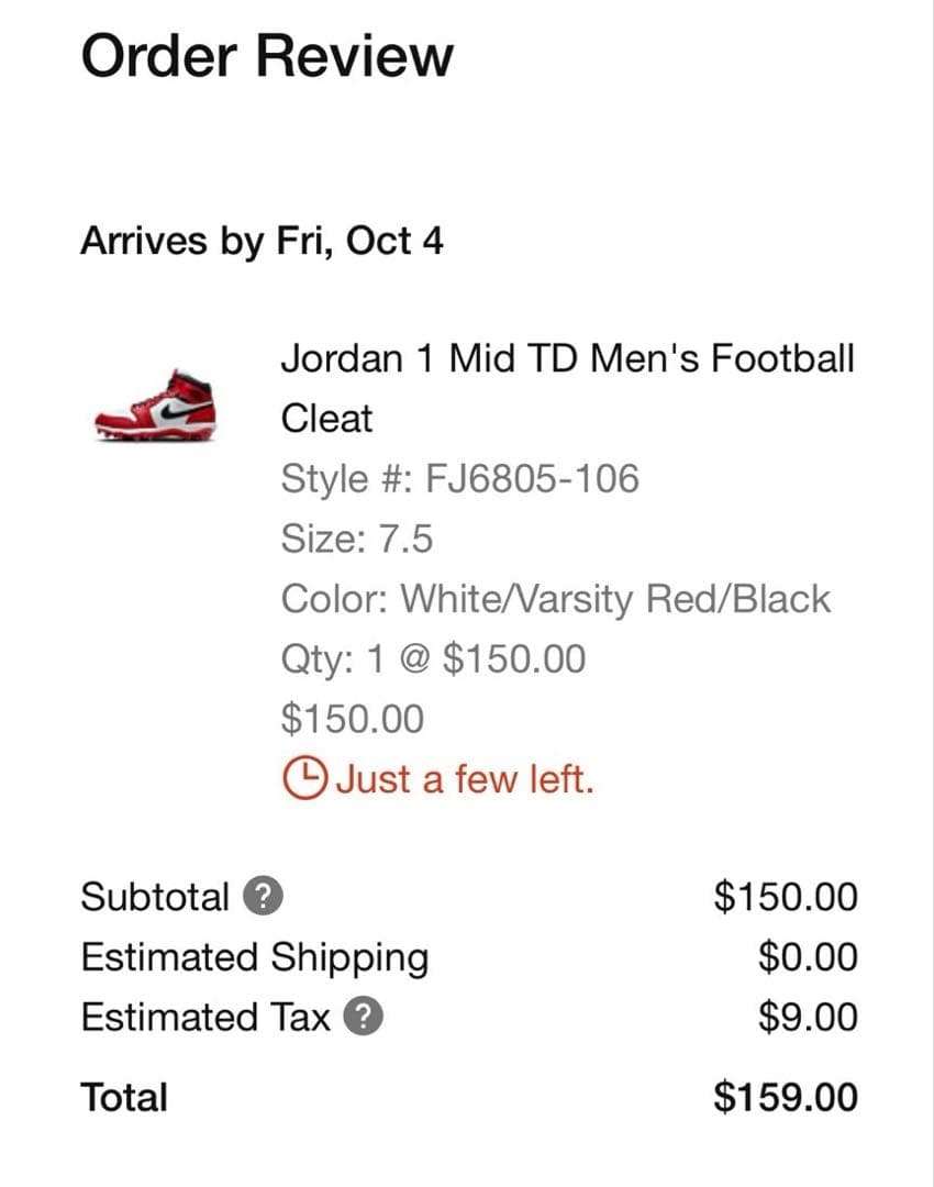 25.5センチ　Jordan 1 Mid TD Men's Football