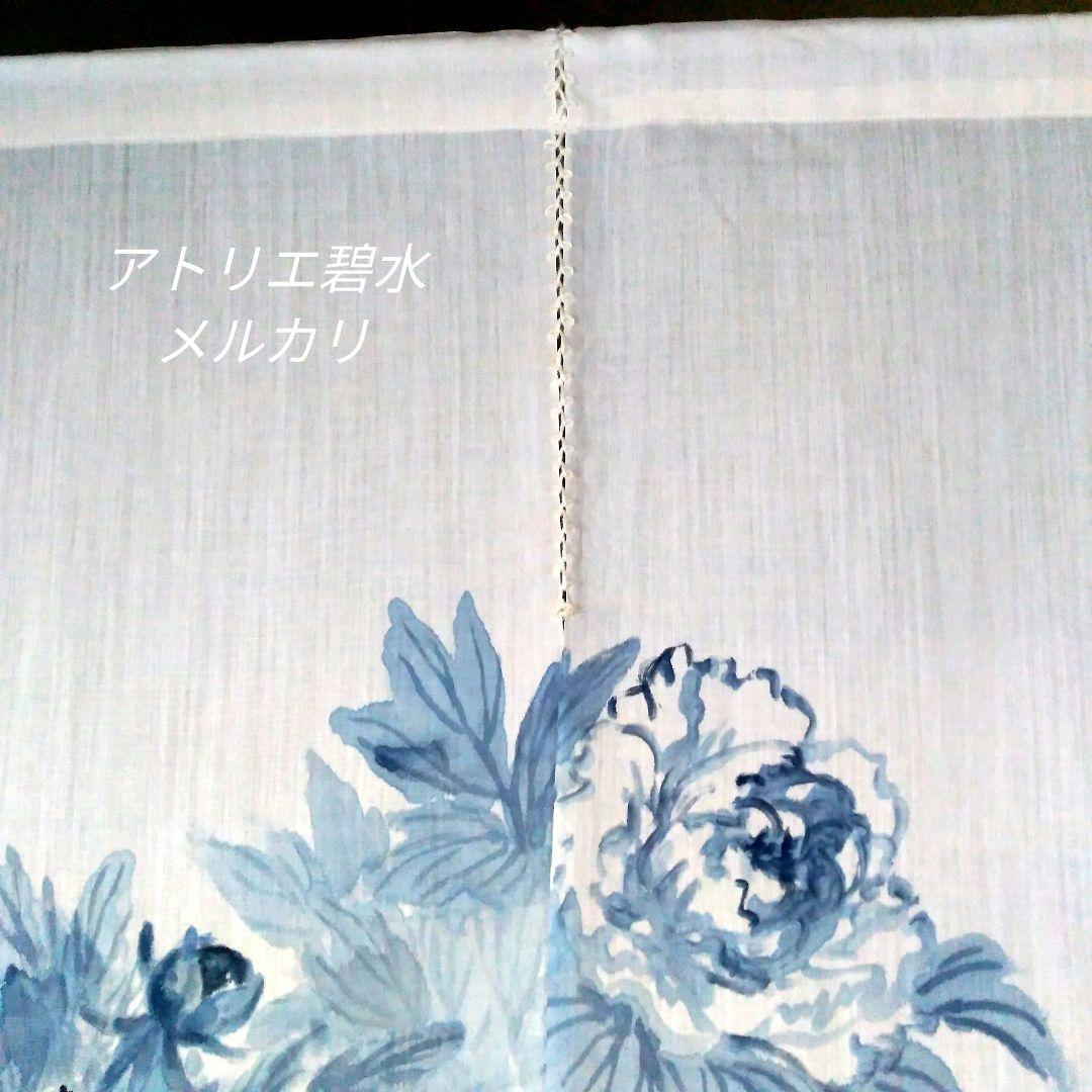 本麻 暖簾『牡丹』水墨画 家による肉筆 一点物