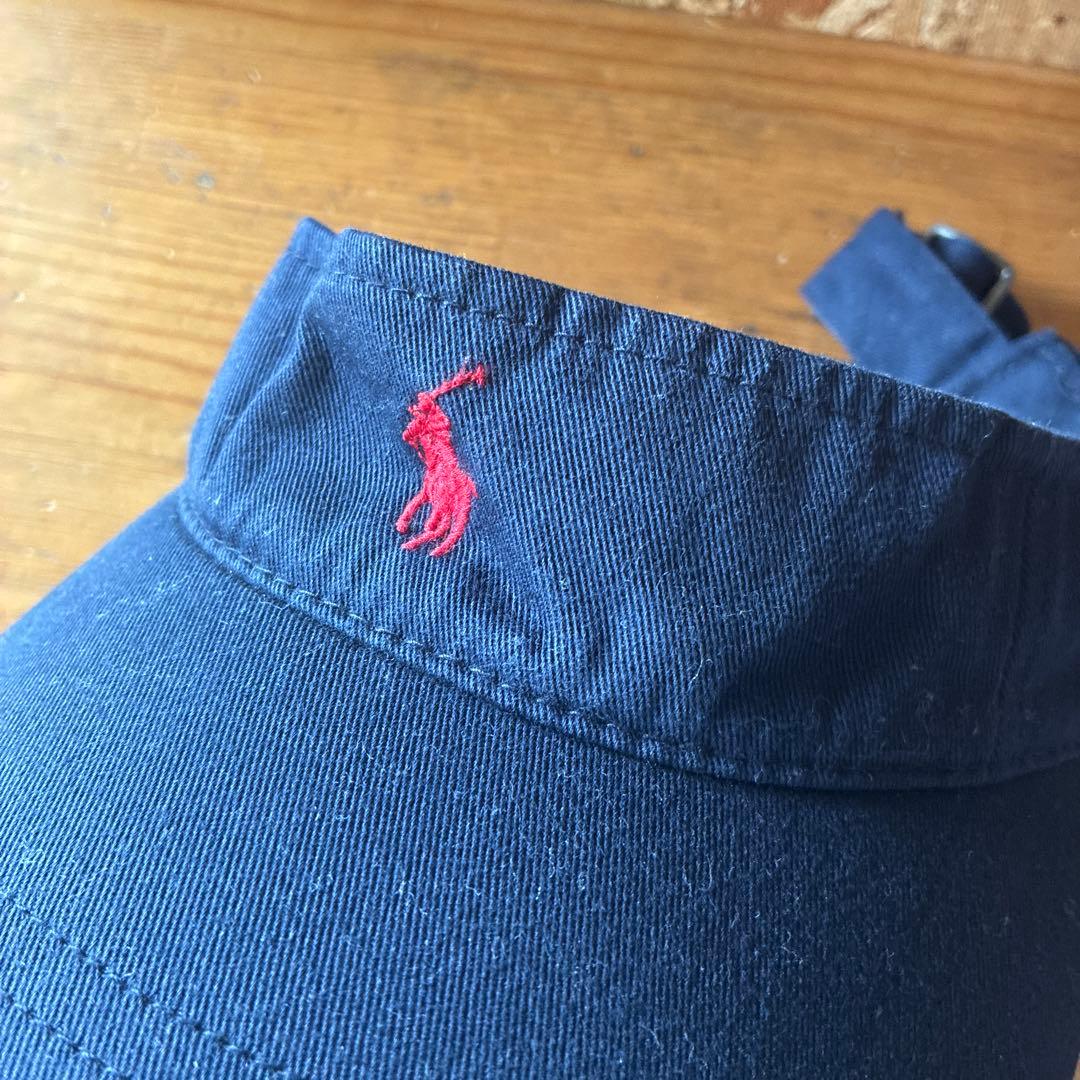 ラルフローレン　サンバイザー　ネイビー　ポニー刺繍　赤
