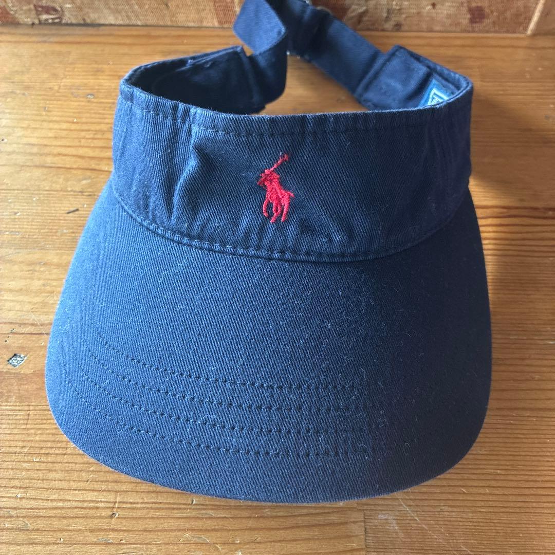 ラルフローレン　サンバイザー　ネイビー　ポニー刺繍　赤