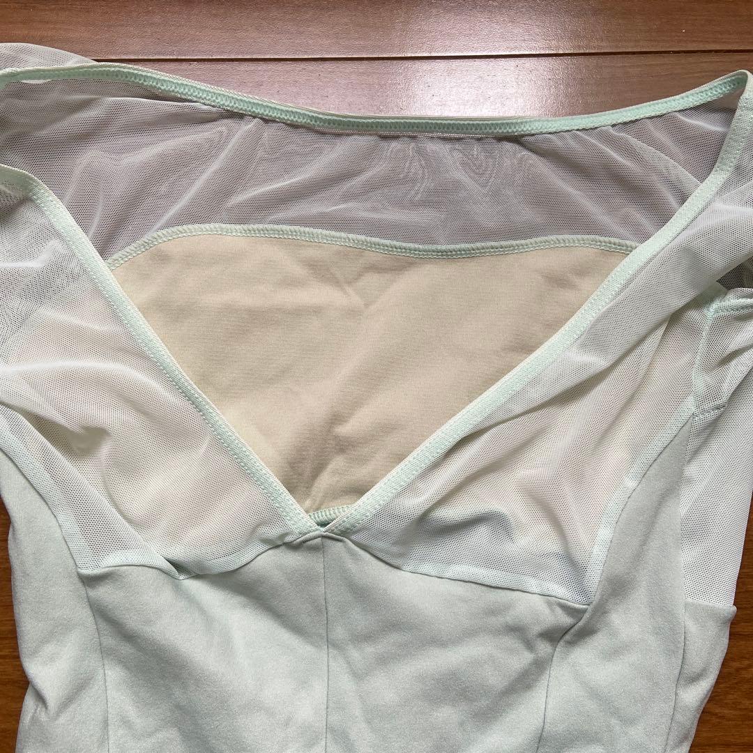 薄緑 レオタード スカートセット M タイツ付き