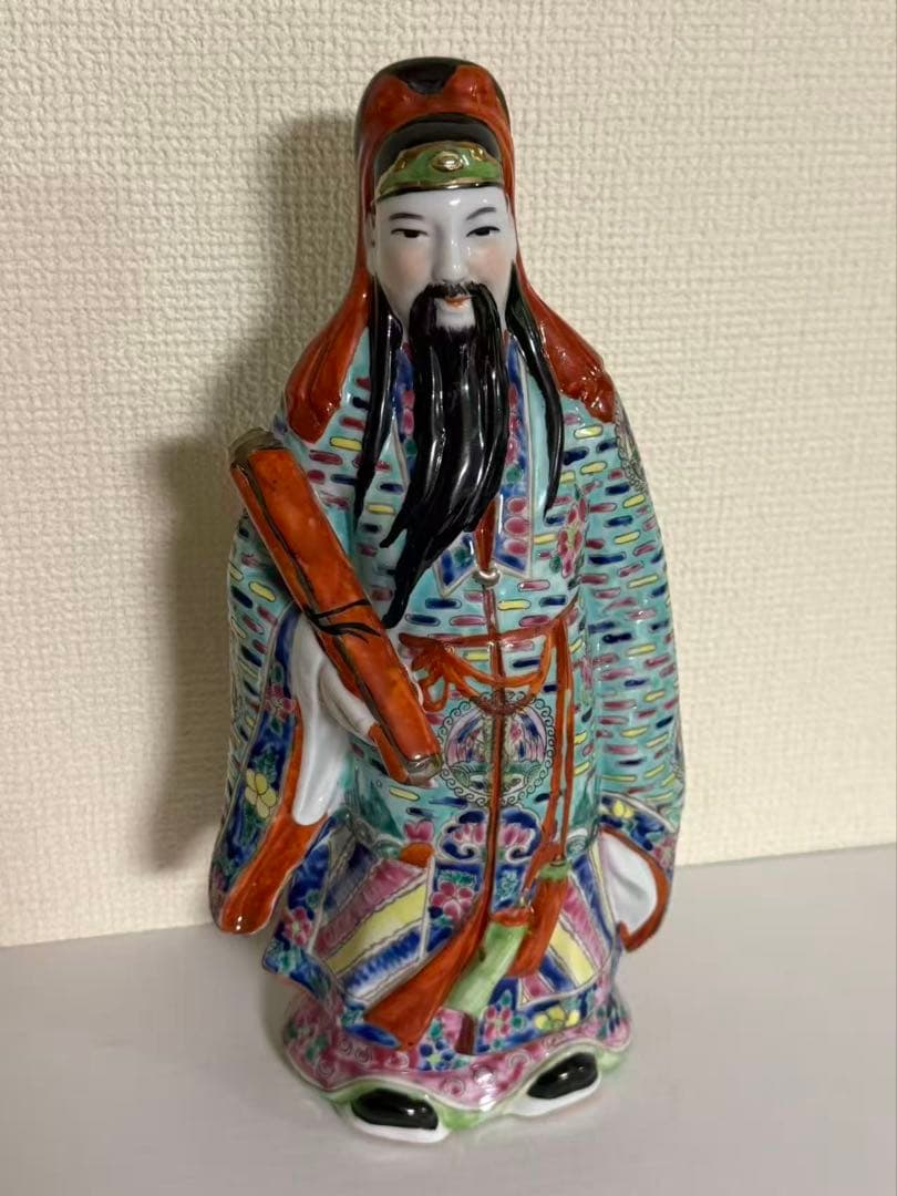中国美術 色絵陶人形 福禄寿 陶器 縁起物 置物　時代物