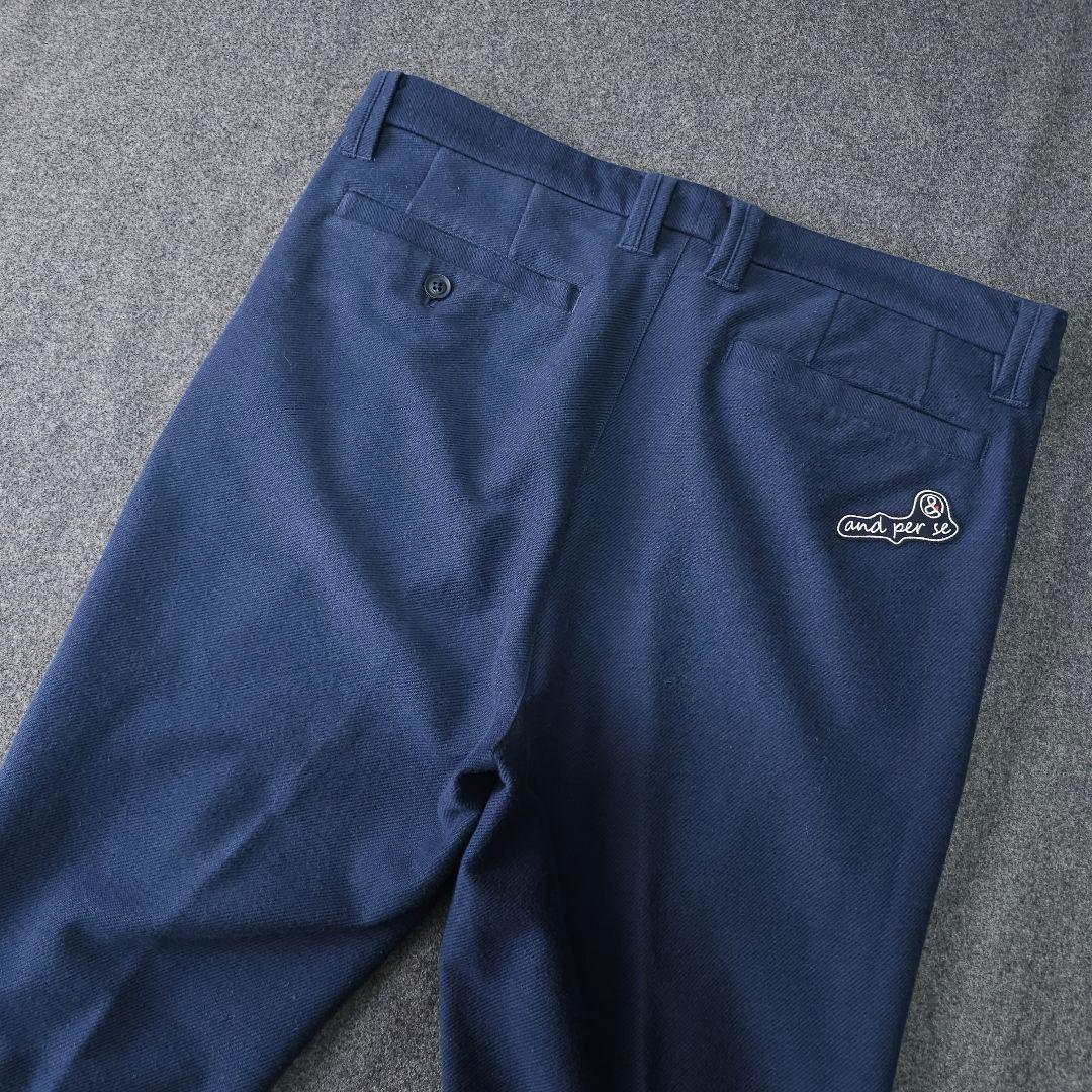 アンパスィ 春 ストレッチゴルフパンツ ネイビー ロゴワッペン W85 LL