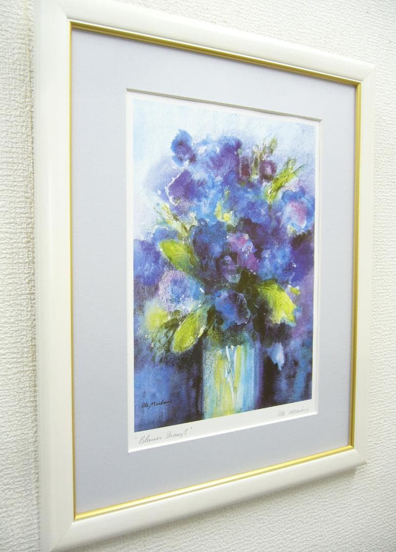 作者不詳 絵画 アートポスター 静物画 縁起物 紫陽花の青い花
