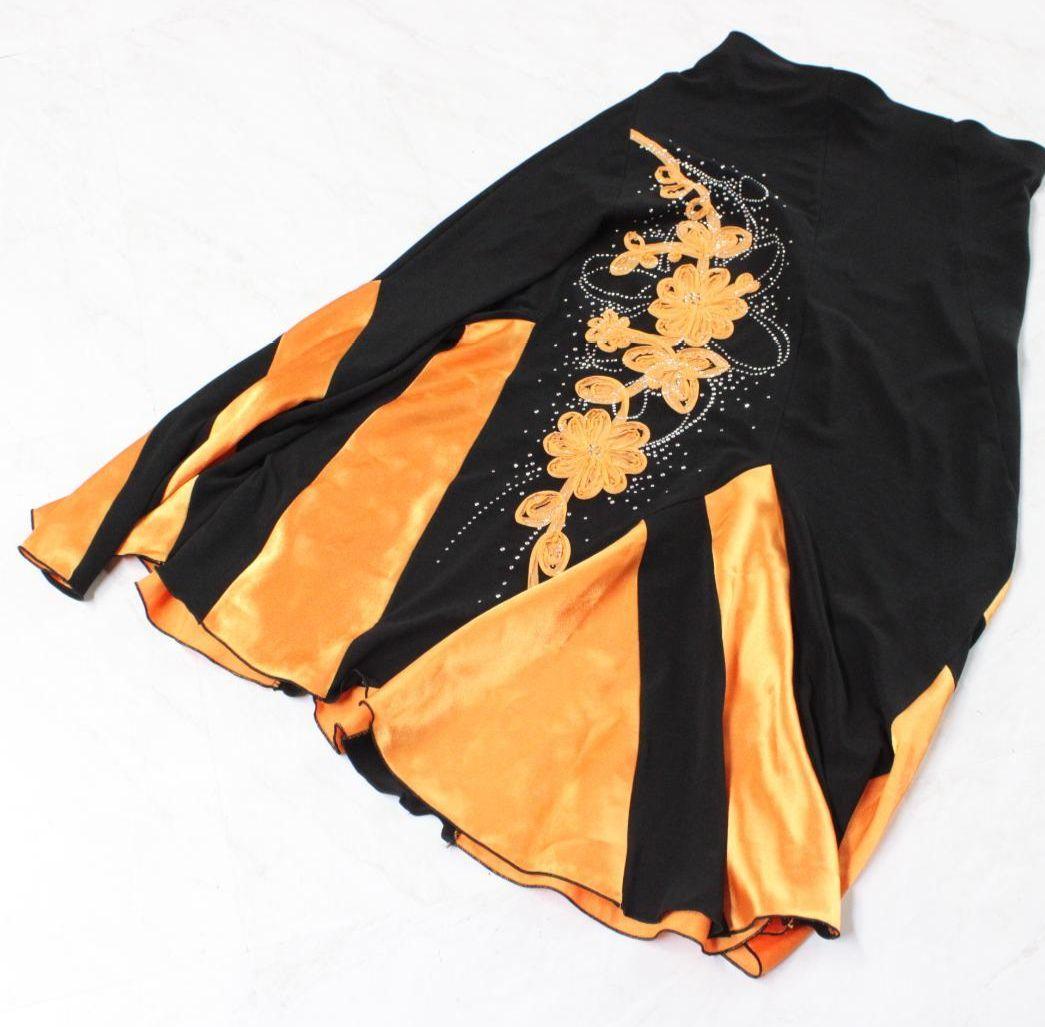 ❣️美品 社交ダンス衣装❣️セットアップ黒 オレンジ大きめサイズ