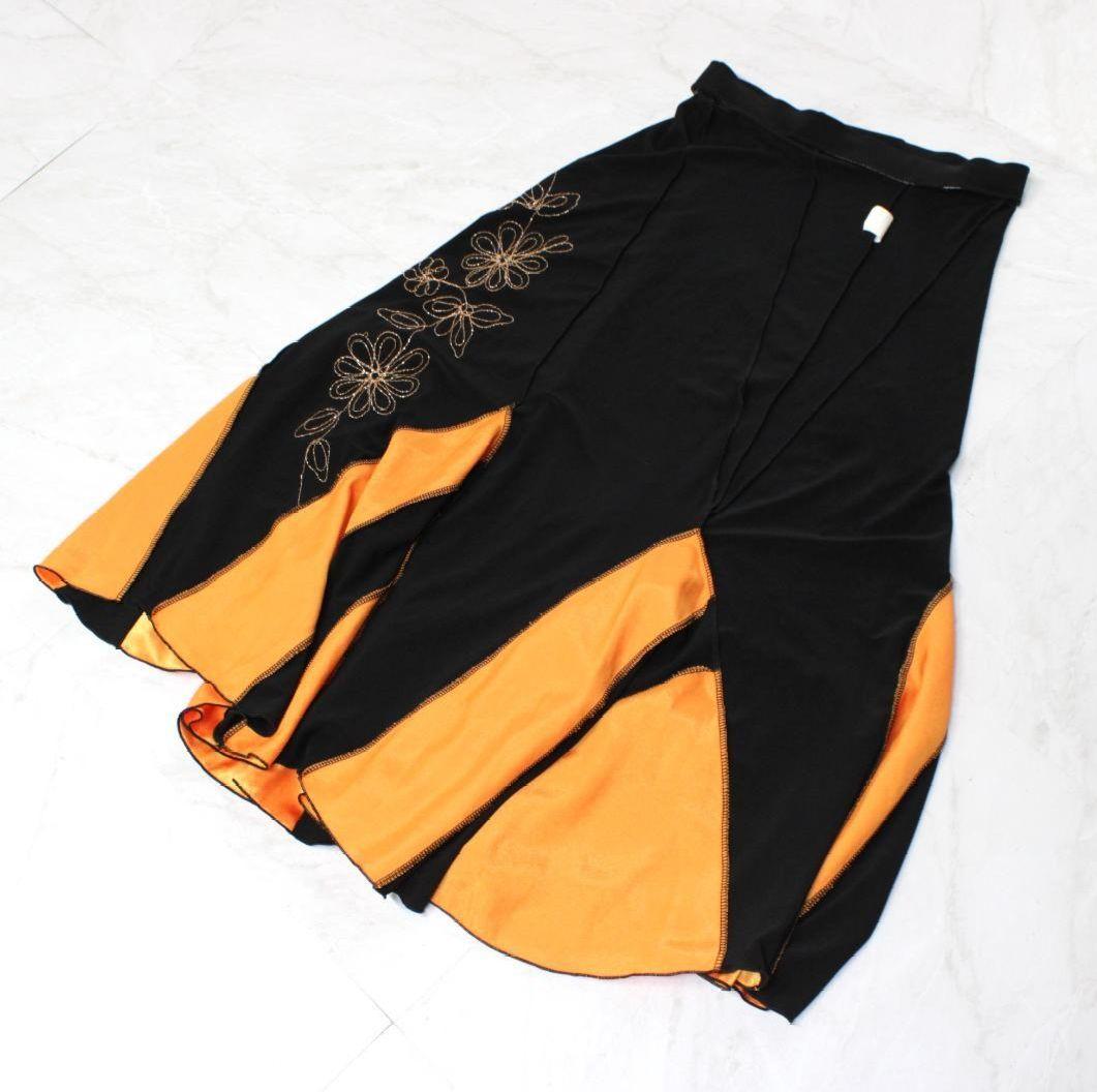 ❣️美品 社交ダンス衣装❣️セットアップ黒 オレンジ大きめサイズ